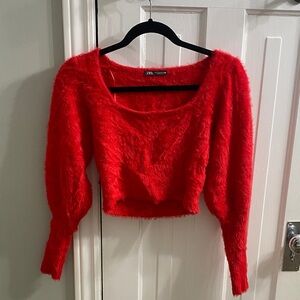 Zara Vibrant Red Fuzzy Sweater